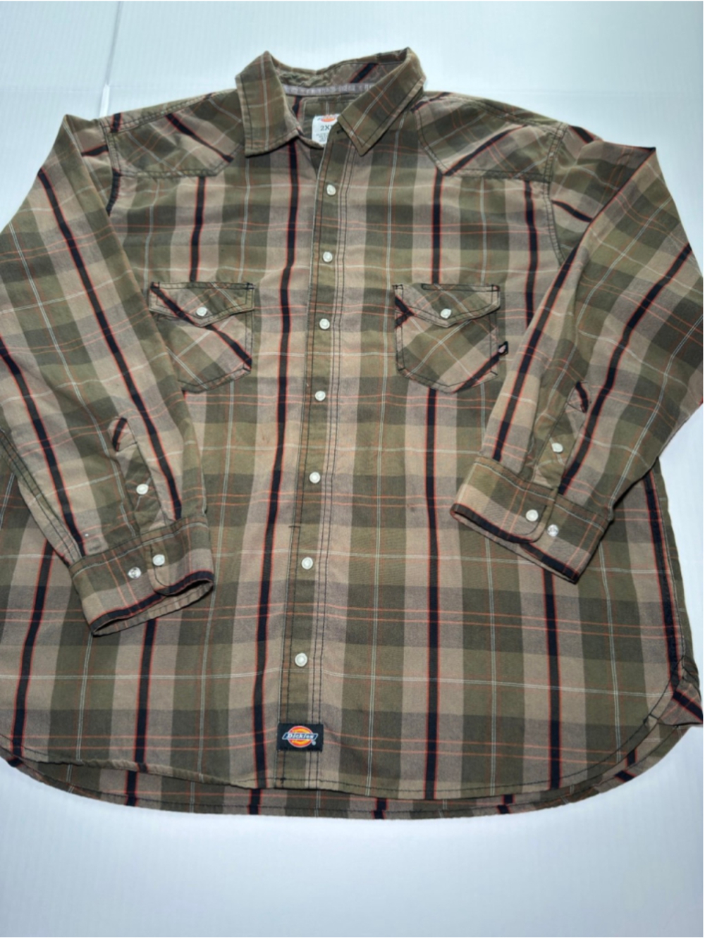 Dickies men’s green maroon western style flannel 2xl see small stains in lastpic